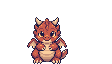 Um filhote de dragão em pixel art girando e soltando uma baforada de fogo