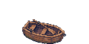 Um barco a remo de madeira em pixel art, com dois remos