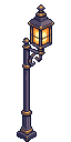 Um poste de ferro em pixel art com uma lanterna acesa