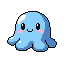 Um slime azul em pixel art se achatando e saltando